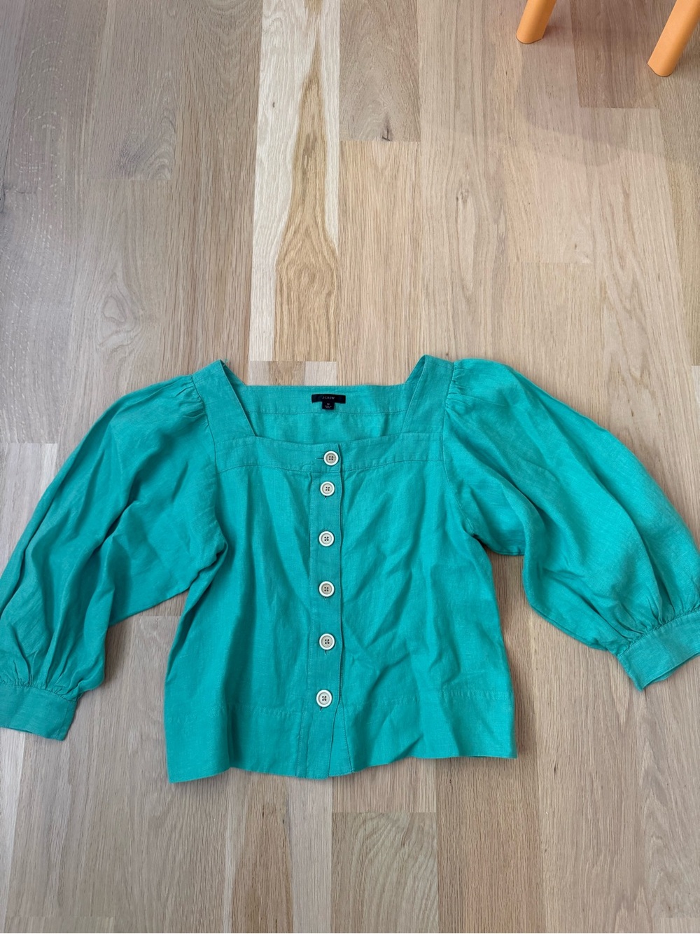 J. Crew 100% Linen Size Medium Green Square-Neck Button Front Women's Top